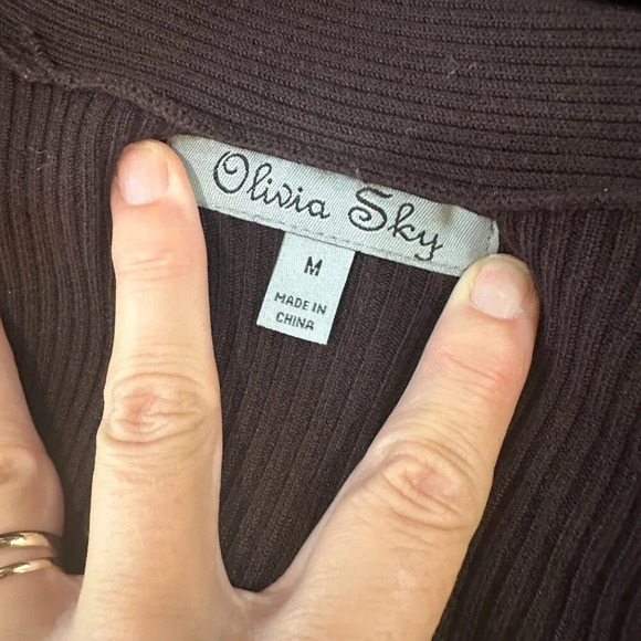 OLIVIA SKY Brown Ribbed Open Knit Cardigan size medium - Picture 7 of 9